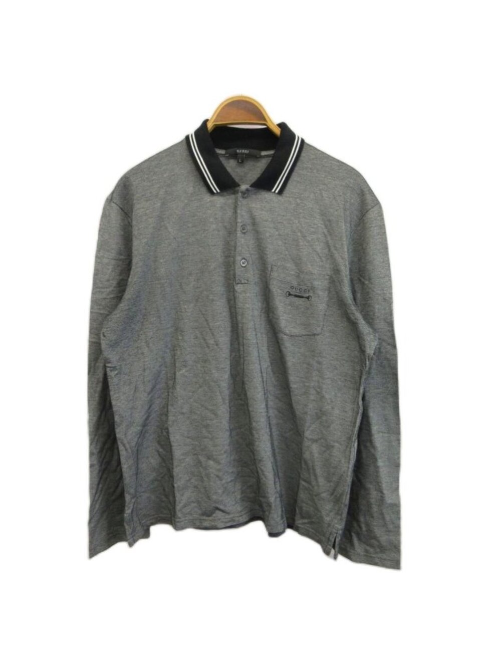 Gucci Polo Shirt Long Sleeve Black Embroidery Pocket Ribbed Collar NP